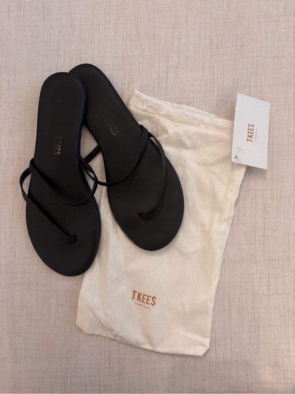 TKEES Sarit Black Leather Sandals | Size 39 / US 8 | Minimalist Flip Flops